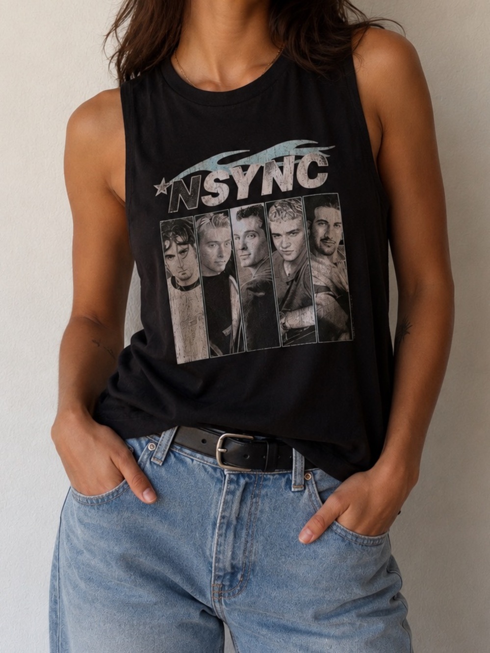 NSYNC Black Graphic Muscle Tank Top